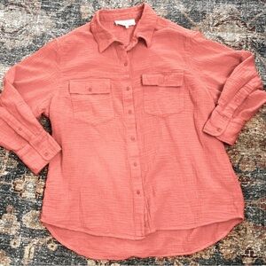 the GREAT. Rancho Gauze 100% Button Down Shirt Top Tunic Coral Size 3 Large